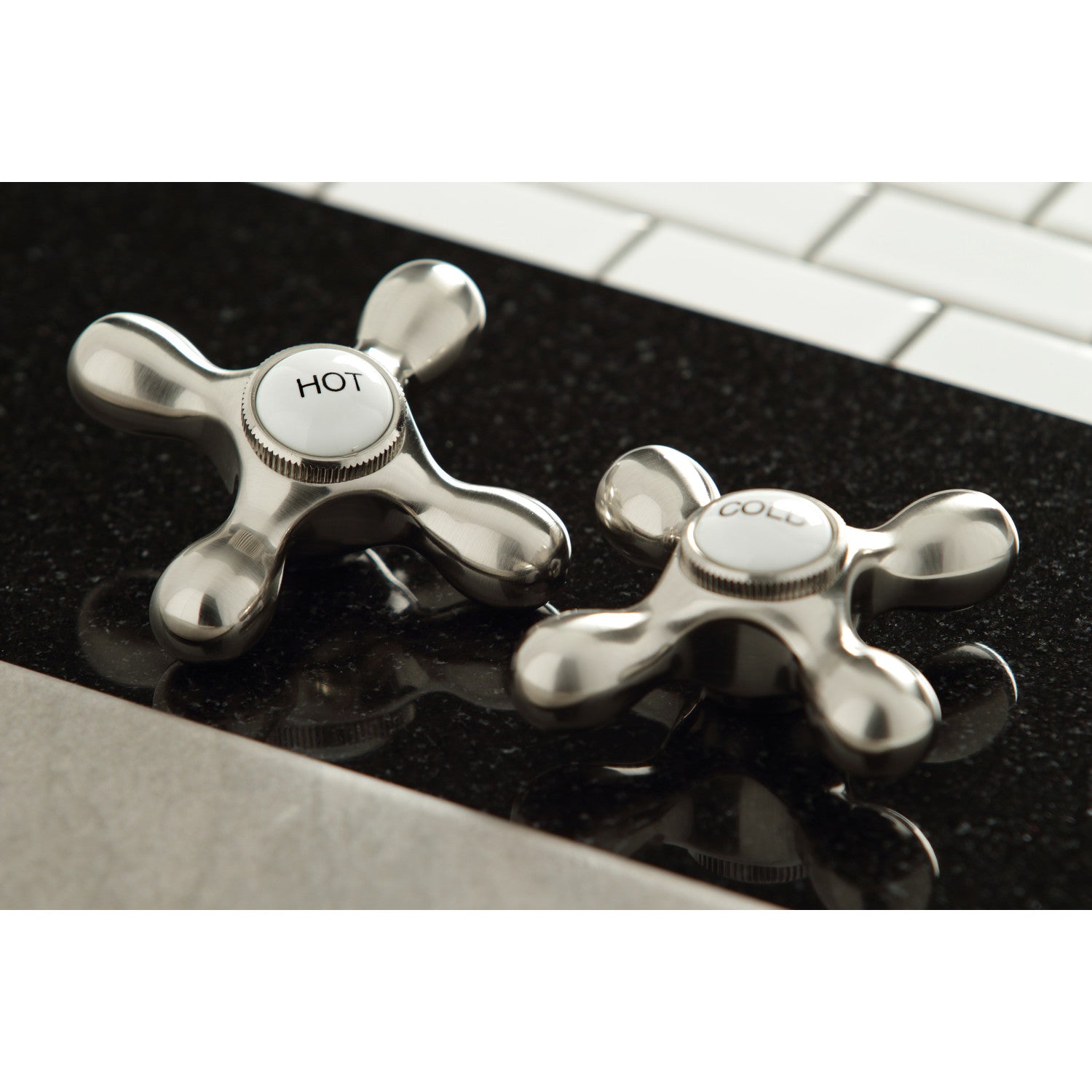 Kingston Tulare KS7128AX - English Country Double-Handle 3-Hole Wall Mount Bathroom Faucet, Brushed Nickel — thumbnail 3